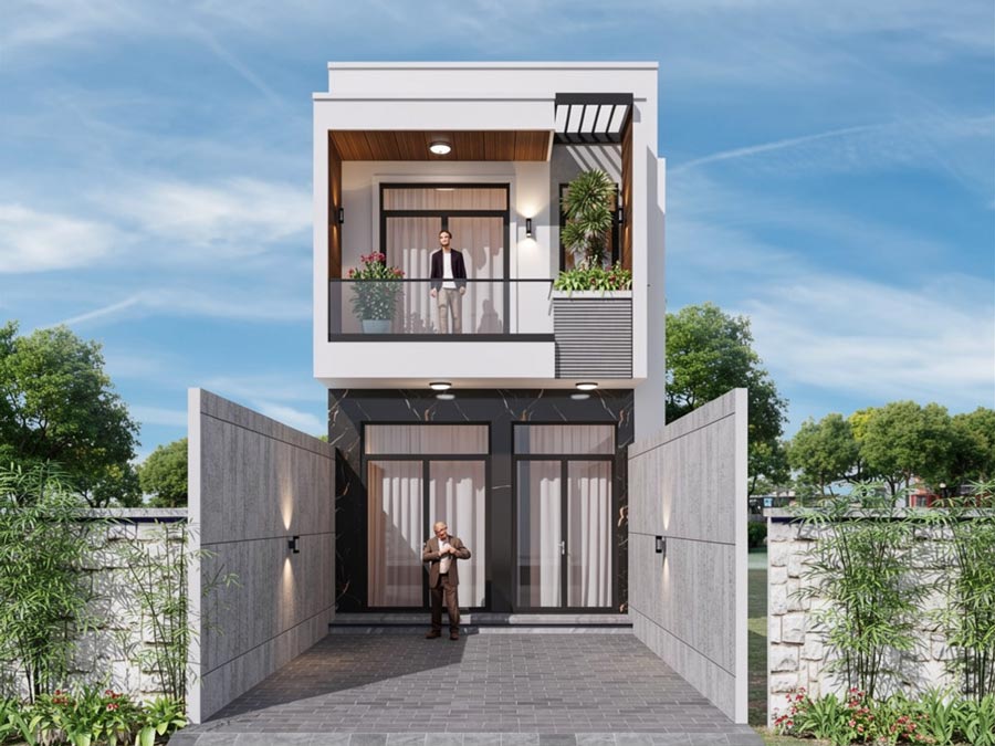 Mẫu nhà ống 2 tầng 5x20m mái bằng