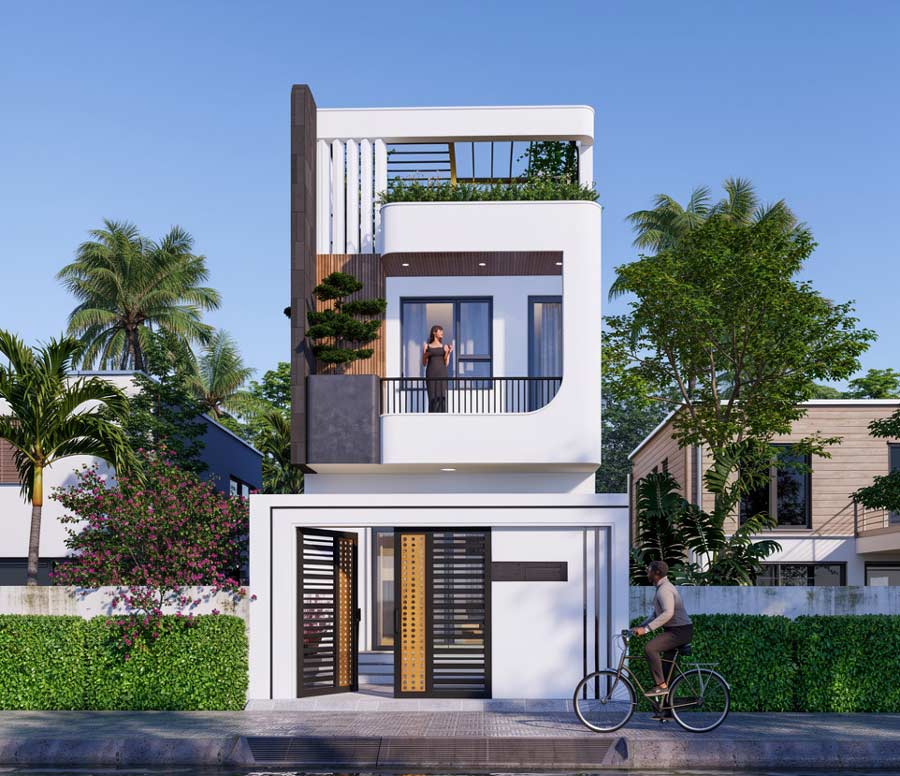 Mẫu nhà ống 2 tầng 5x20m mái bằng