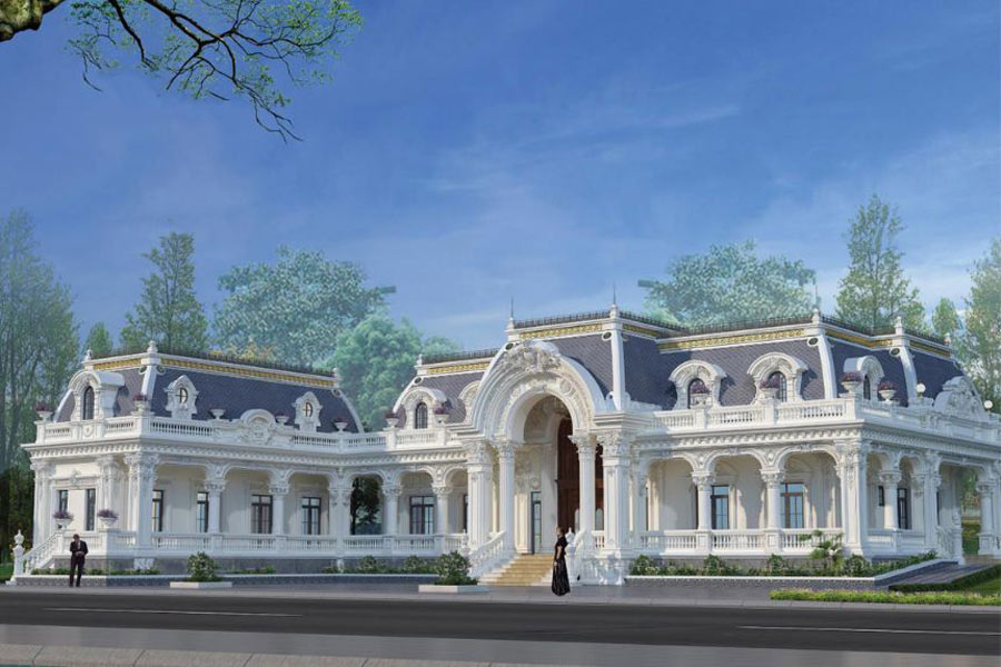 Thiết kế biệt thự 1 tầng tân cổ điển chữ L