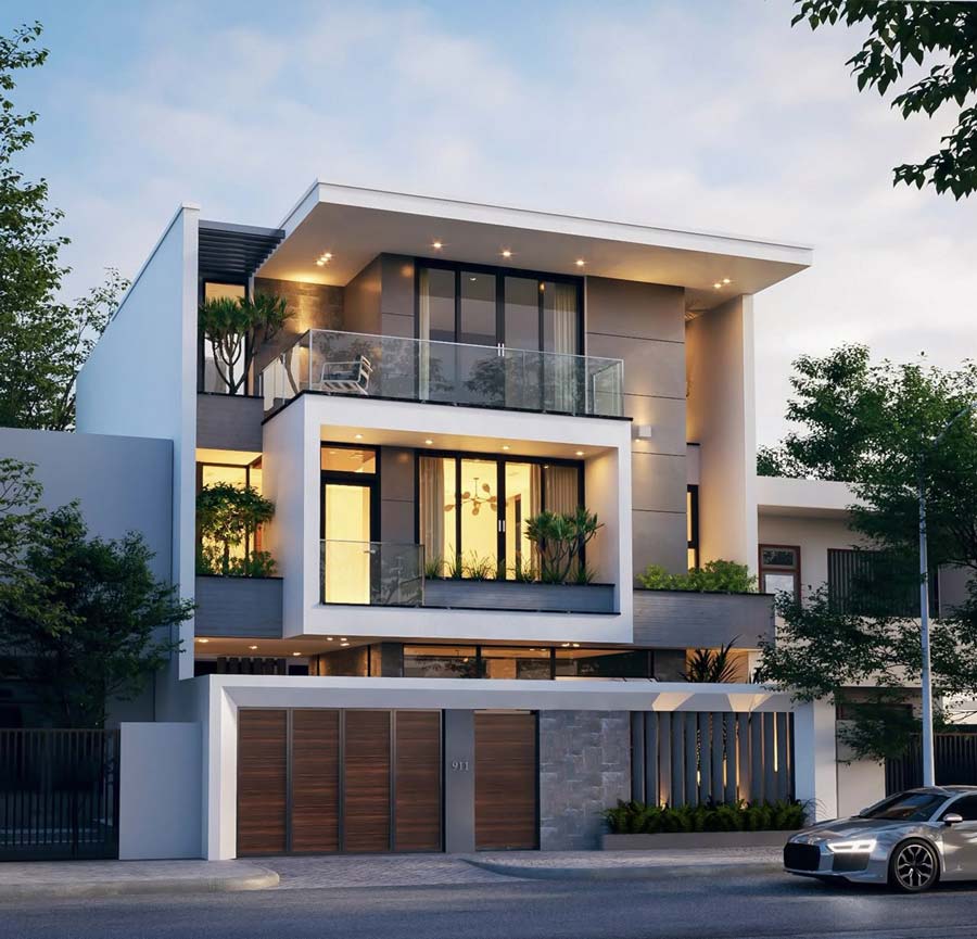 Mẫu nhà mặt tiền 8m sâu 10m mái bằng