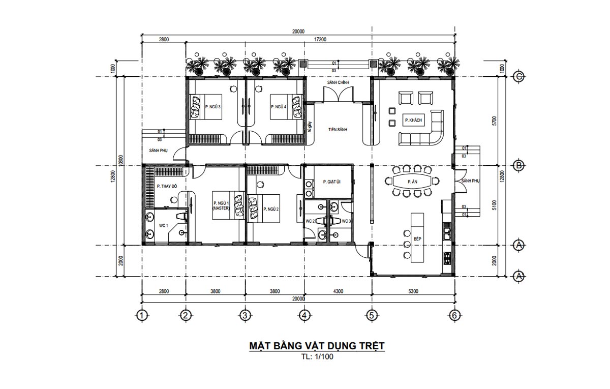 Bản vẽ mặt bằng công năng biệt thự sân vườn 15x13m tại Phú Quốc