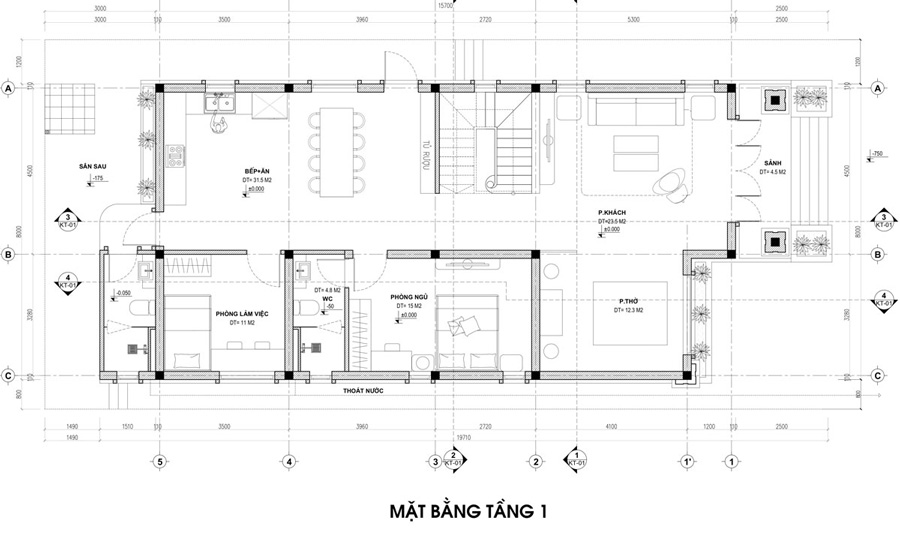Mẫu thiết kế nhà mặt tiền 8m sâu 12m có 4 phòng ngủ