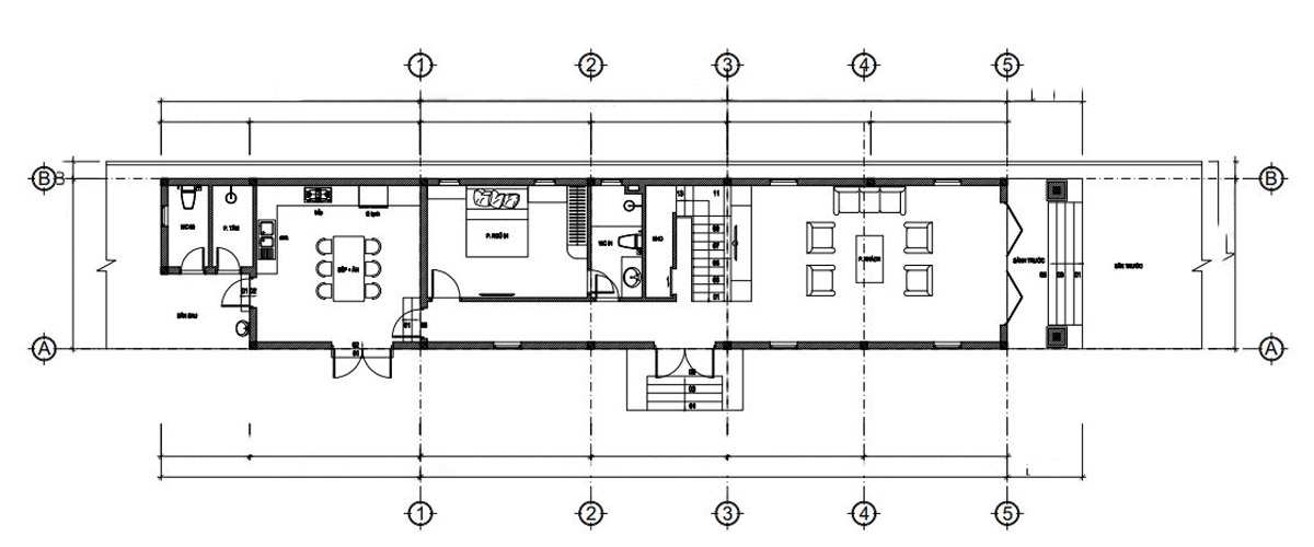 Mặt bằng công năng nhà phố 2 tầng 5x17m tân cổ điển
