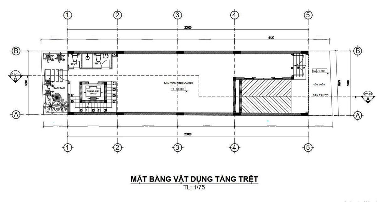 Mặt bằng công năng nhà phố 5 tầng 5x20m kết hợp kinh doanh. Hình ảnh 1
