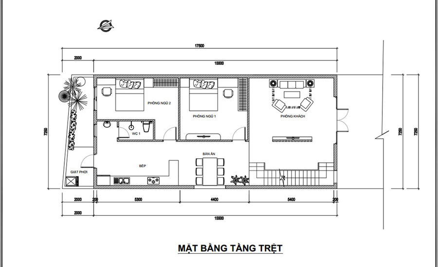 Mẫu mặt bằng nhà phố 2 tầng