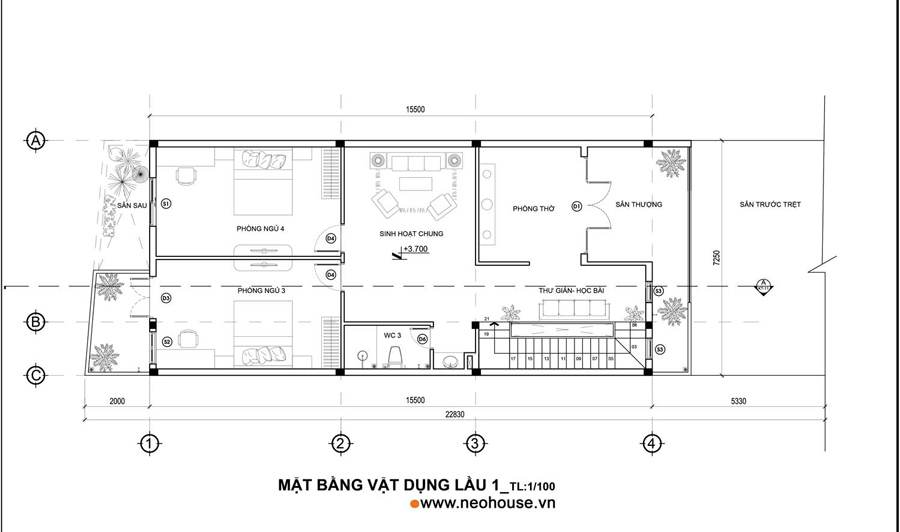 Mẫu mặt bằng nhà phố 2 tầng