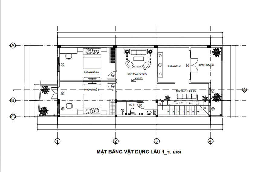 Mẫu mặt bằng nhà phố 3 tầng