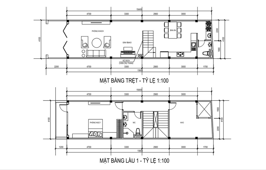 Mẫu mặt bằng nhà phố 4m