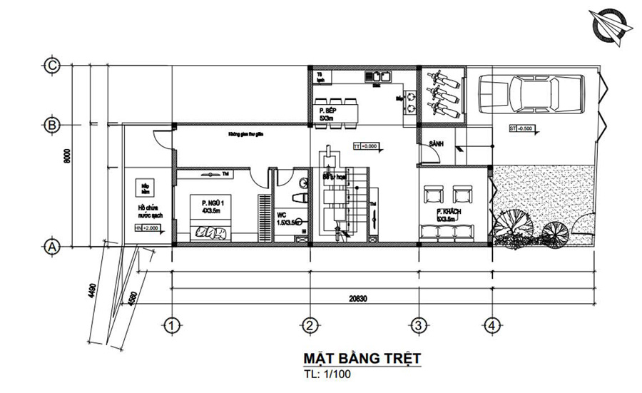 Mẫu mặt bằng nhà phố 8m