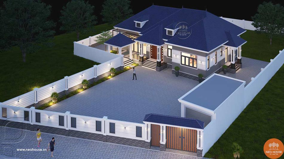 Thiết kế biệt thự vườn 1 tầng 5 phòng ngủ