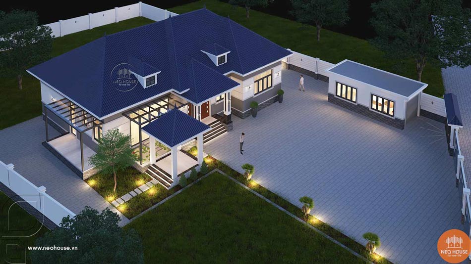 Thiết kế biệt thự vườn 1 tầng 5 phòng ngủ
