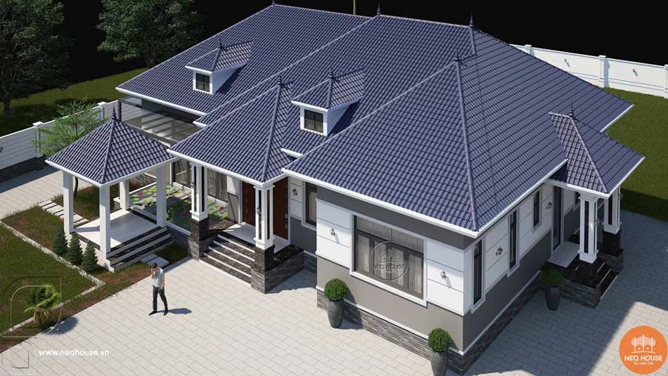 Thiết kế biệt thự vườn 1 tầng 5 phòng ngủ