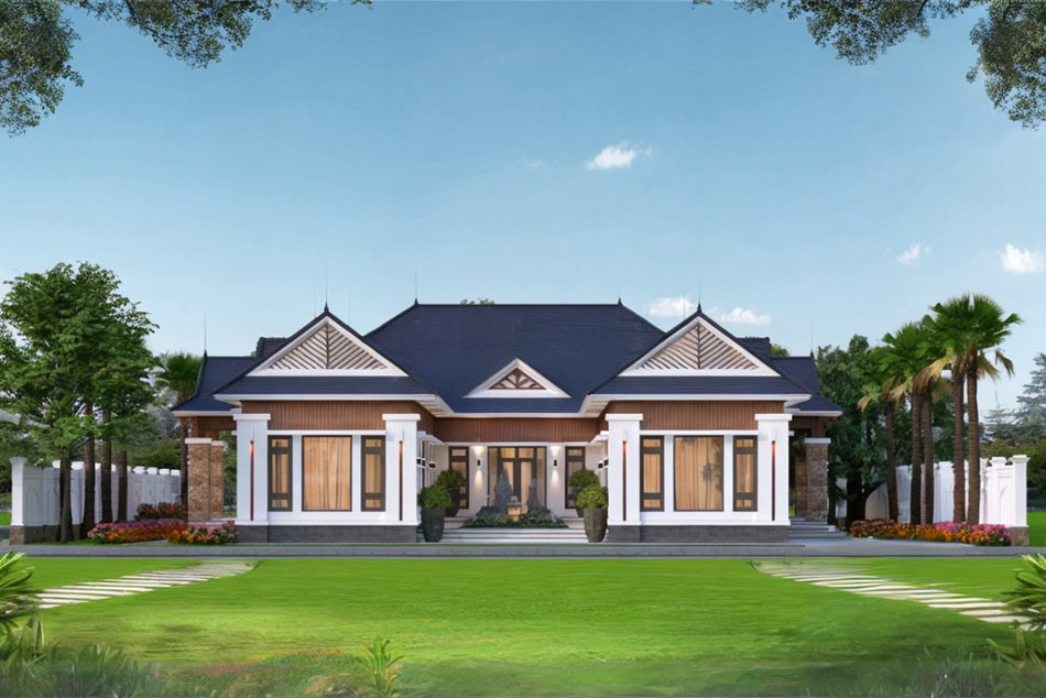 Mẫu biệt thự nhà vườn 1 tầng 6 phòng ngủ