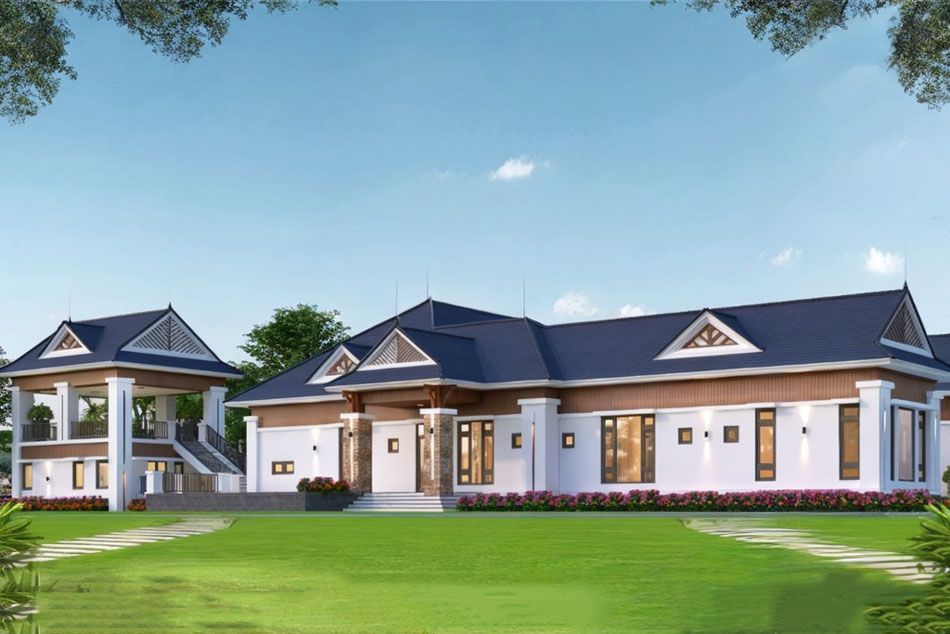 Mẫu biệt thự nhà vườn 1 tầng 6 phòng ngủ