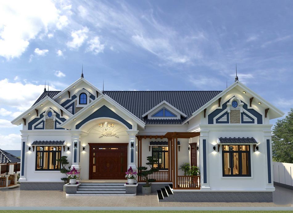 Thiết kế biệt thự sân vườn 1 tầng chữ L