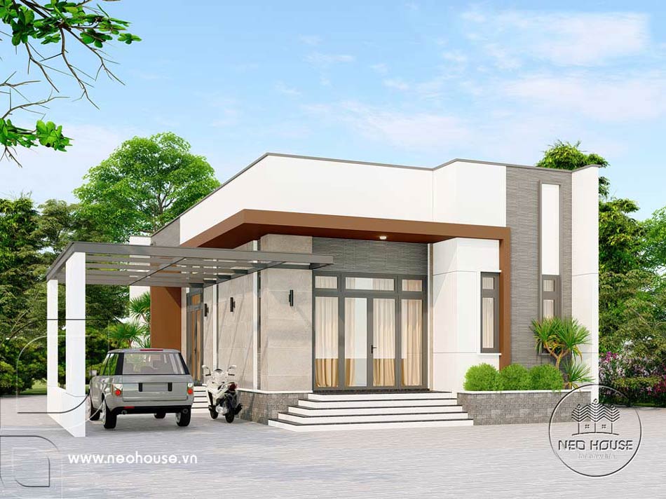 Mẫu biệt thự nhà vườn 1 tầng mái bằng