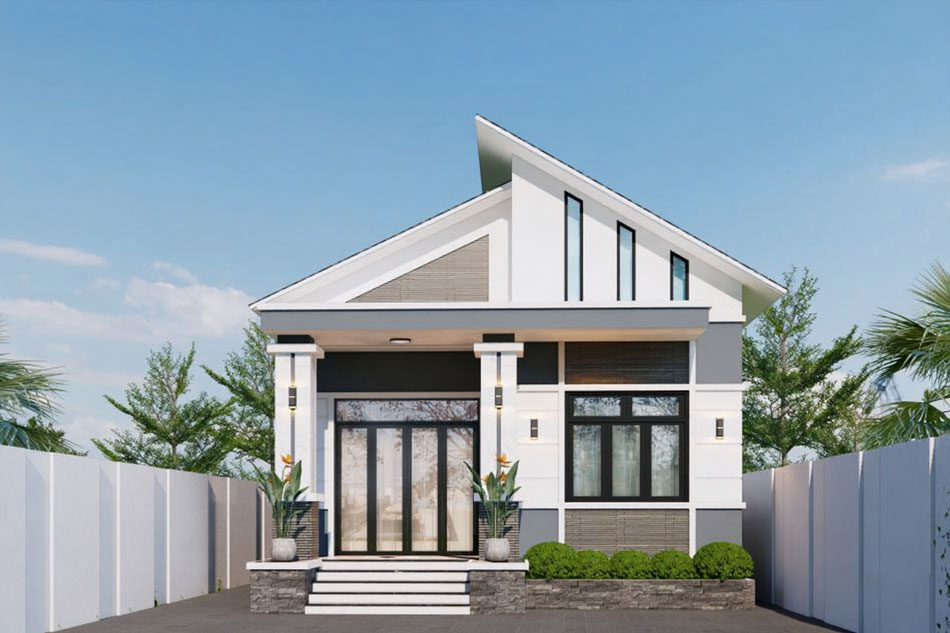 Mẫu nhà biệt thự vườn 1 tầng mái Lệch