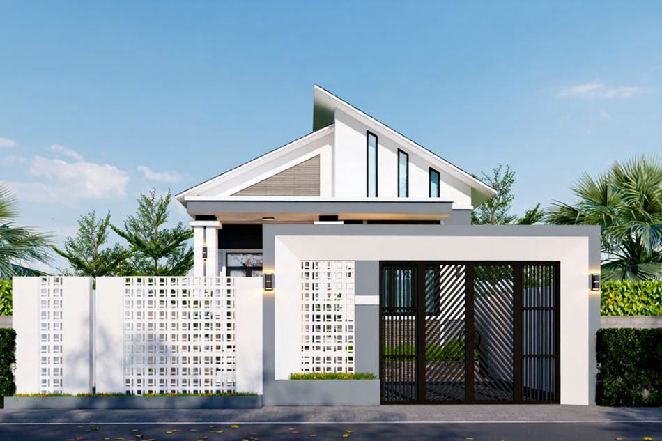 Mẫu nhà biệt thự vườn 1 tầng mái Lệch