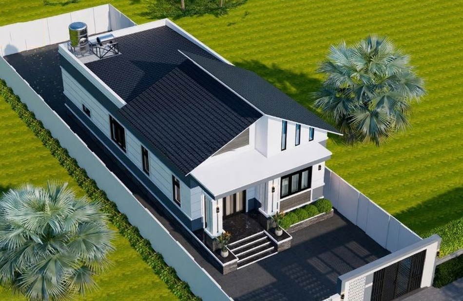 Mẫu nhà biệt thự vườn 1 tầng mái Lệch