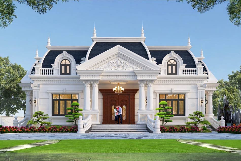 Mẫu biệt thự sân vườn 1 tầng mái Mansard