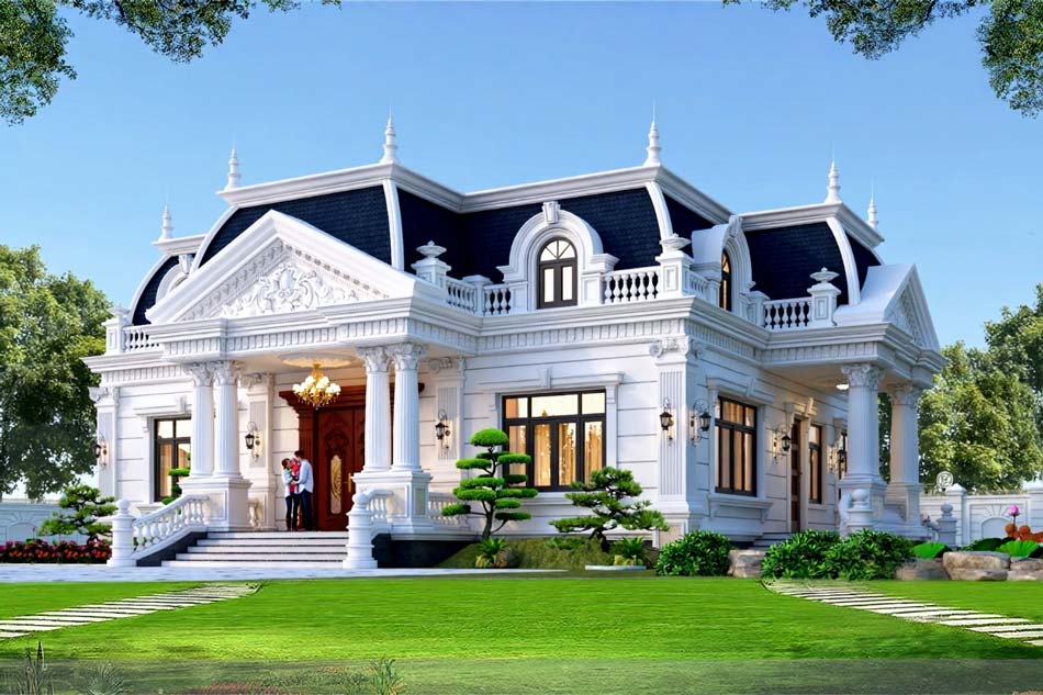 Mẫu biệt thự sân vườn 1 tầng mái Mansard