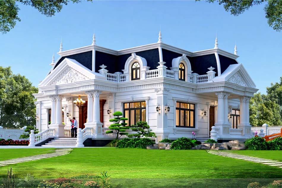 Mẫu biệt thự sân vườn 1 tầng mái Mansard