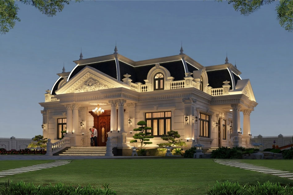 Mẫu biệt thự sân vườn 1 tầng mái Mansard