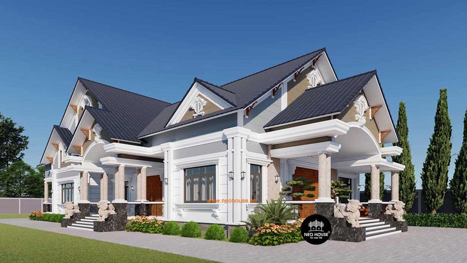 Mẫu biệt thự nhà vườn 1 tầng tân cổ điển