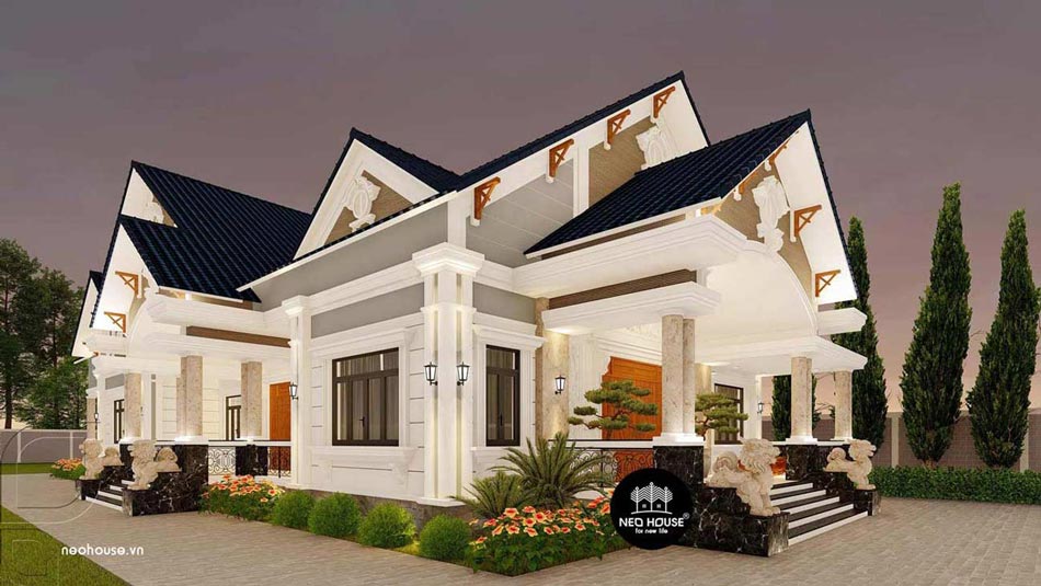 Mẫu biệt thự nhà vườn 1 tầng tân cổ điển