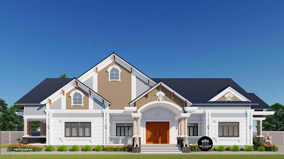 Mẫu biệt thự nhà vườn 1 tầng tân cổ điển