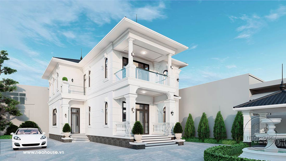 Mẫu thiết kế biệt thự vườn chữ L 2 tầng hiện đại