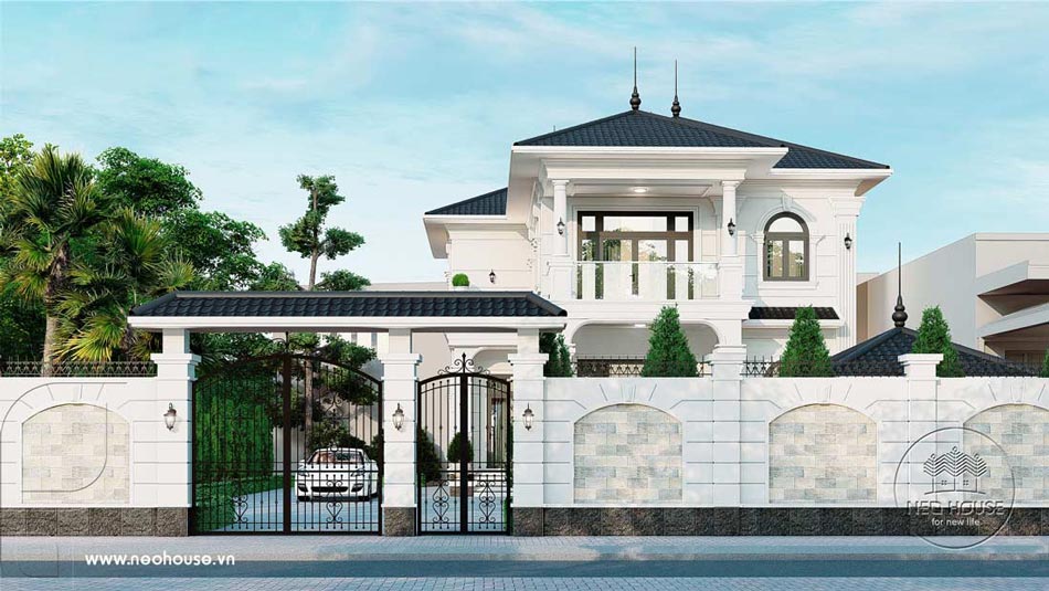 Mẫu thiết kế biệt thự vườn chữ L 2 tầng hiện đại