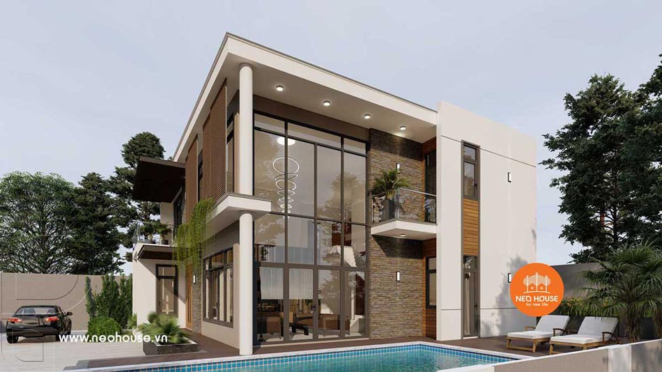 Mẫu biệt thự sân vườn 2 tầng có hồ bơi