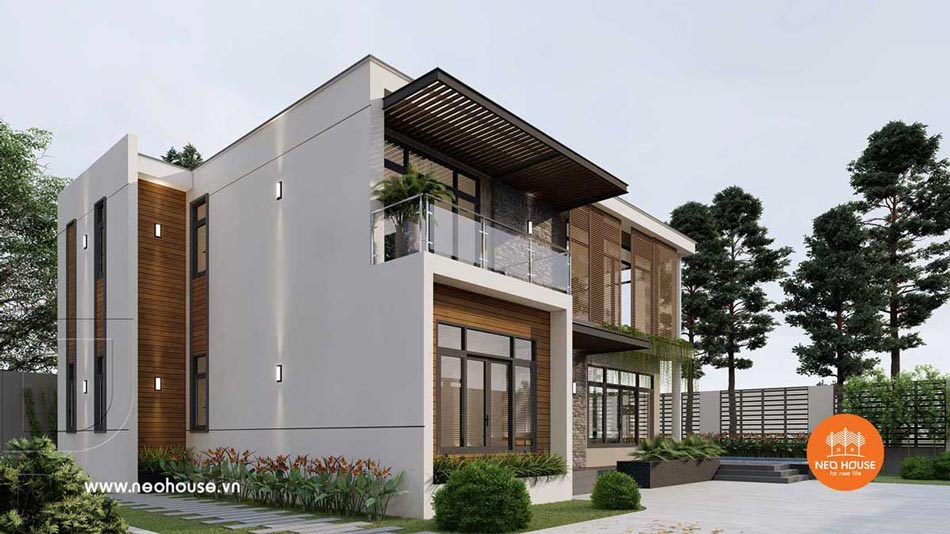 Mẫu biệt thự sân vườn 2 tầng có hồ bơi