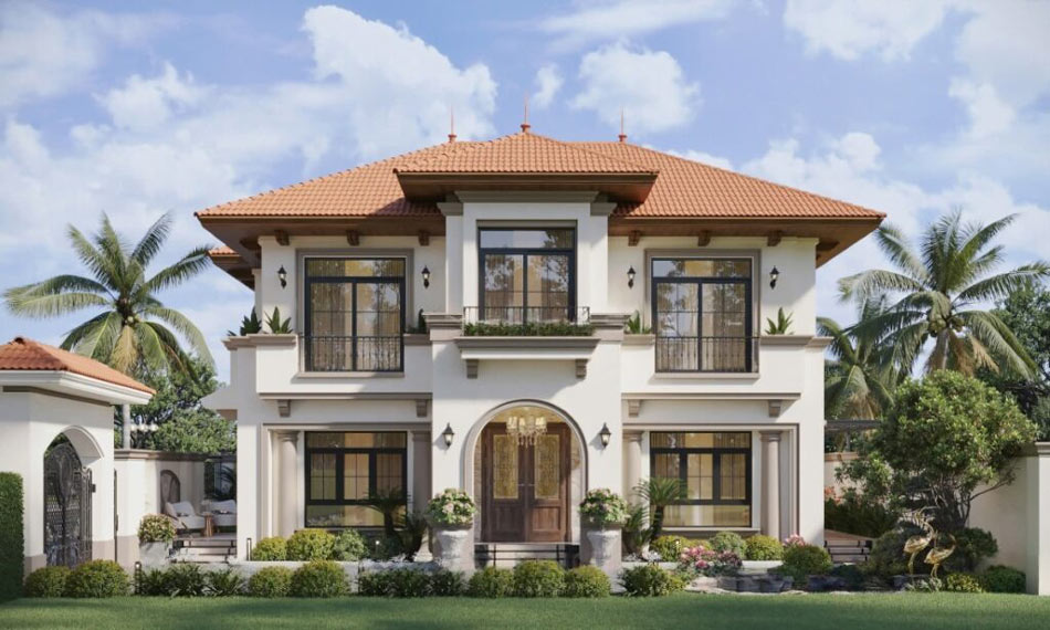 Thiết kế nhà vườn 2 tầng Địa Trung Hải