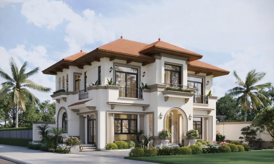 Thiết kế nhà vườn 2 tầng Địa Trung Hải