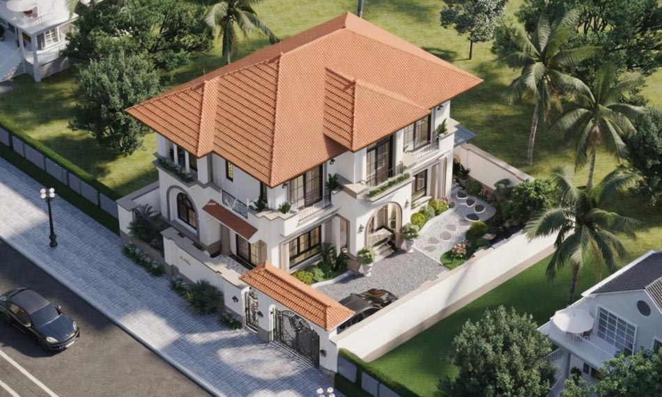 Thiết kế nhà vườn 2 tầng Địa Trung Hải