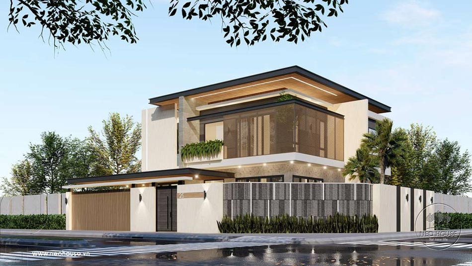 Mẫu biệt thự nhà vườn 2 tầng mái bằng