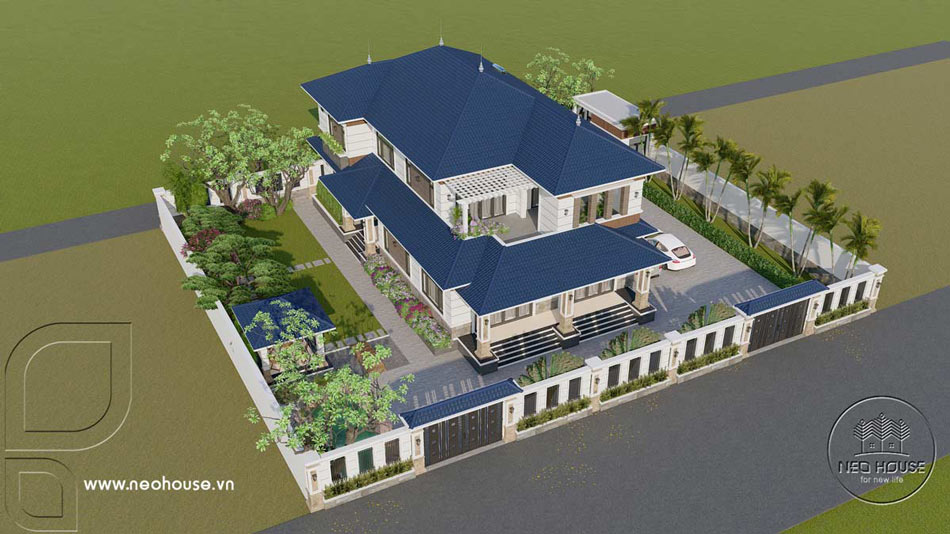 Mẫu biệt thự nhà vườn 2 tầng mái thái