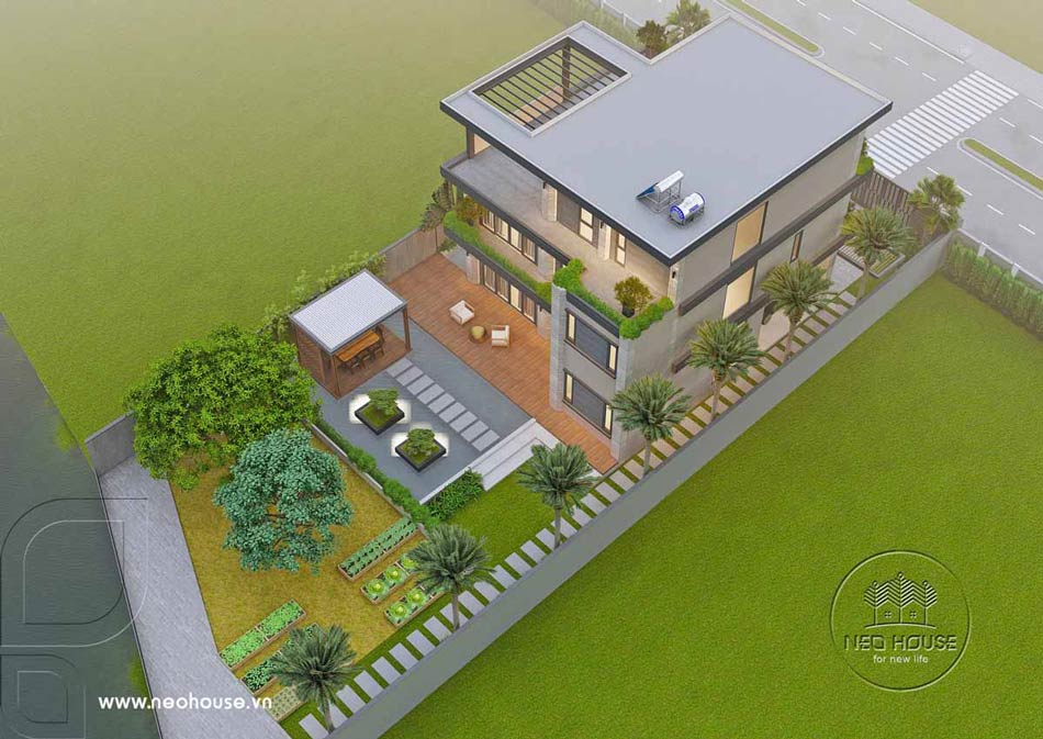 Mẫu biệt thự nhà vườn 3 tầng có gara