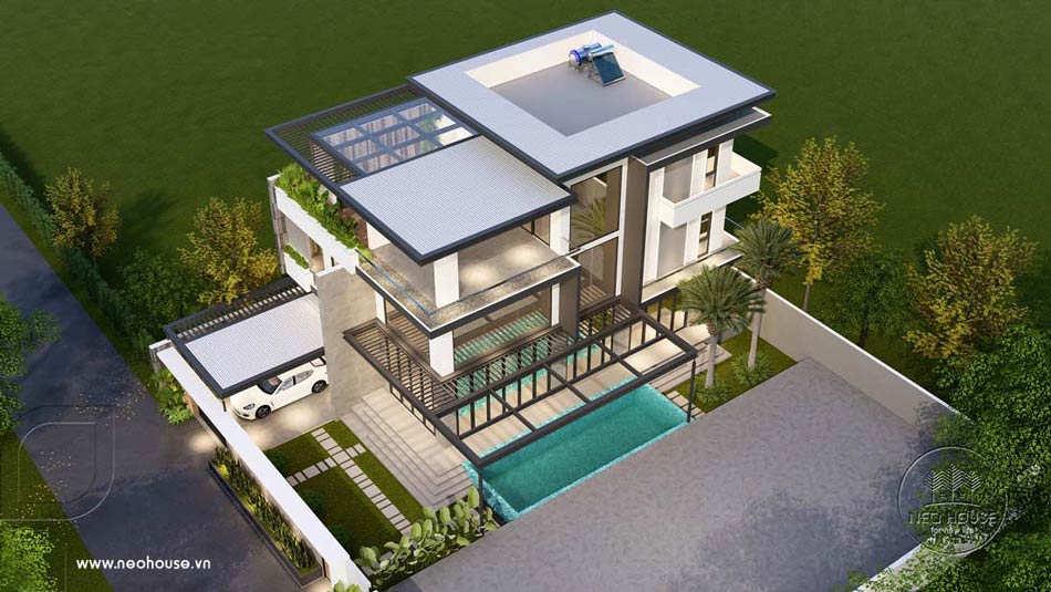 Mẫu biệt thự vườn 3 tầng mái bằng