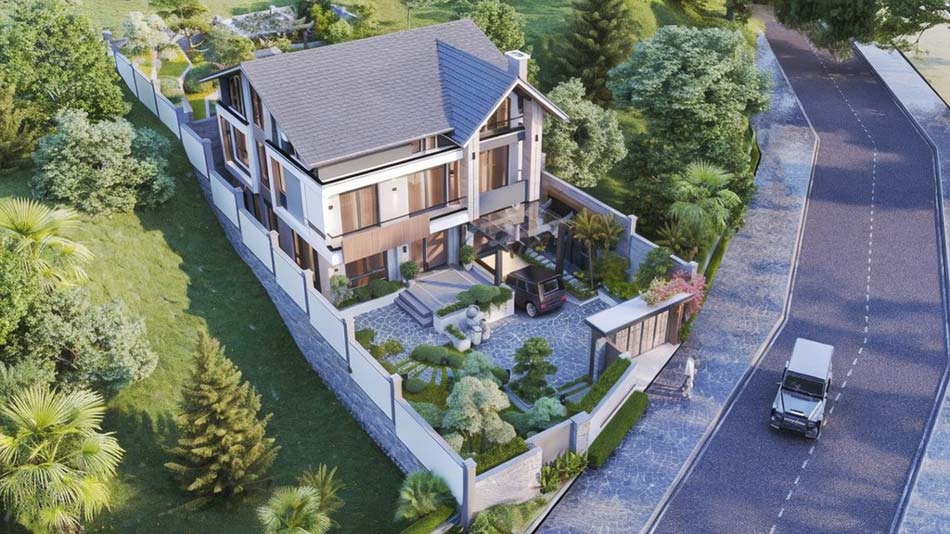 Mẫu biệt thự nhà vườn 3 tầng mái Thái