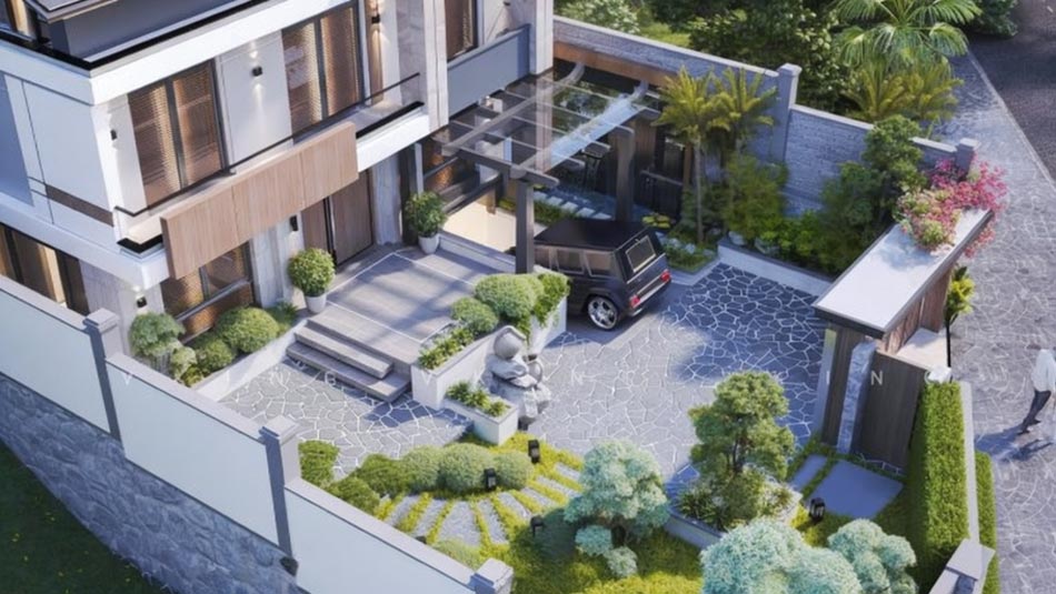 Mẫu biệt thự nhà vườn 3 tầng mái Thái