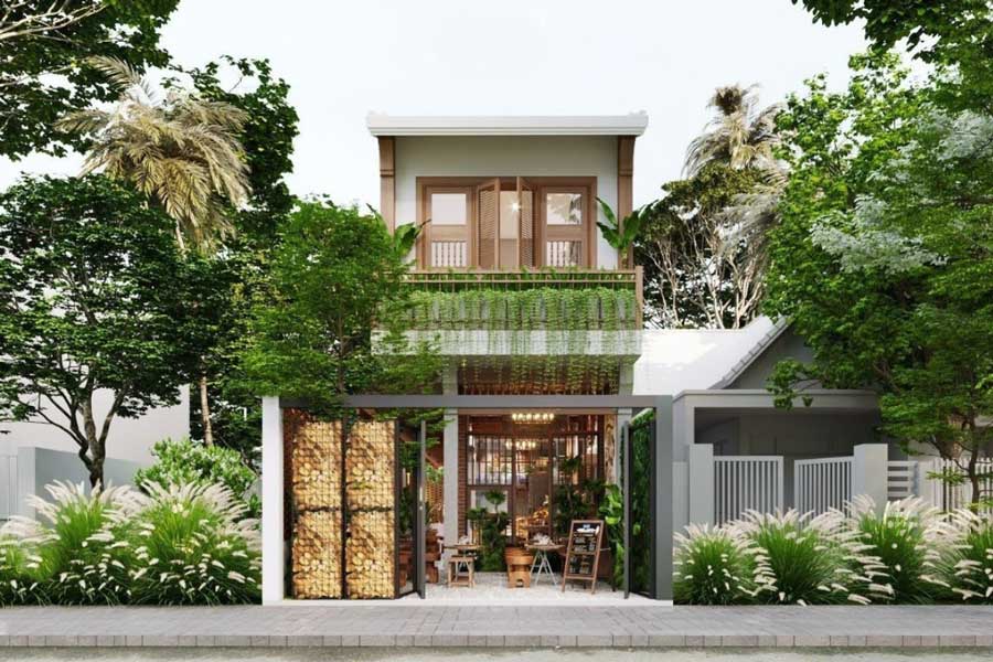 Mẫu nhà 2 tầng kết hợp kinh doanh cà phê