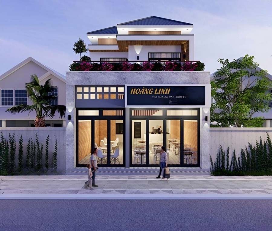 Mẫu nhà 2 tầng kết hợp kinh doanh cà phê