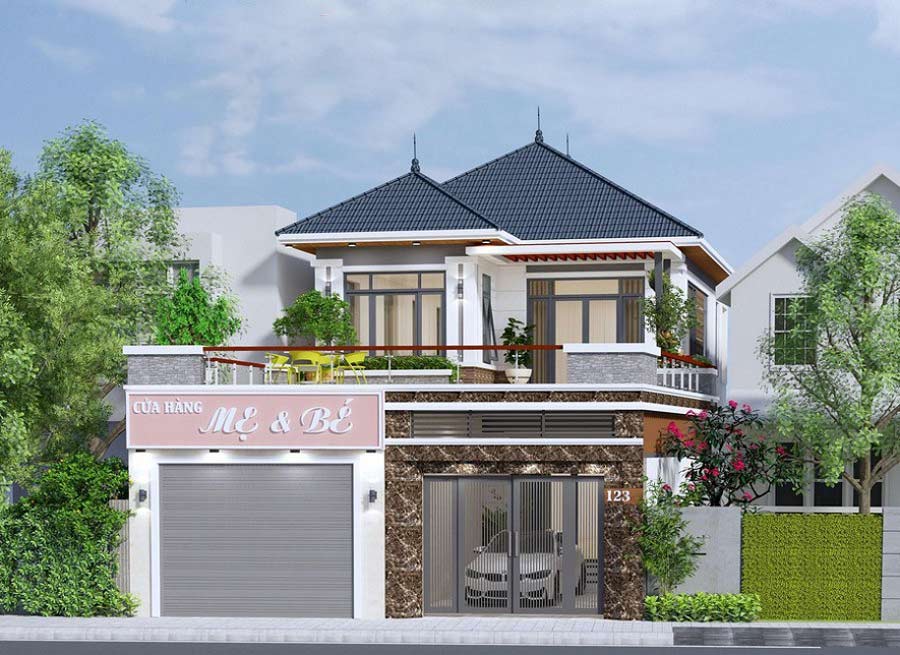 Mẫu nhà 2 tầng kết hợp kinh doanh thời trang