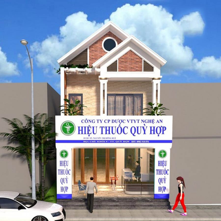 Mẫu nhà 2 tầng kết hợp kinh doanh hiệu thuốc