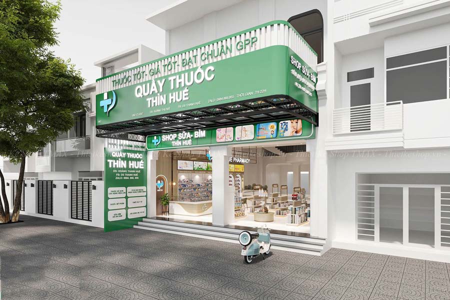 Mẫu nhà 2 tầng kết hợp kinh doanh hiệu thuốc