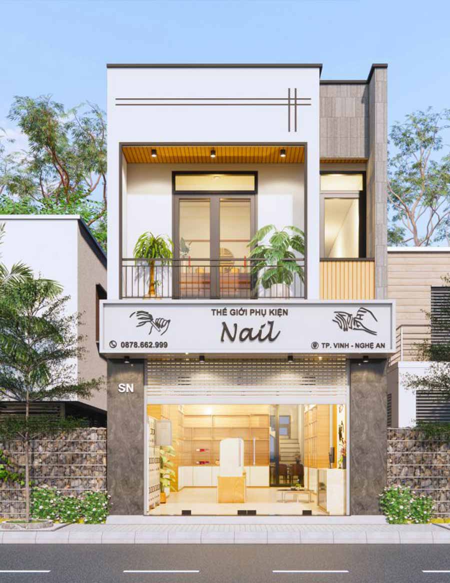 Mẫu nhà ống 2 tầng kết hợp kinh doanh tiệm Nail