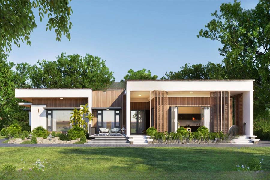 Mẫu biệt thự vườn 1 tầng mái Nhật